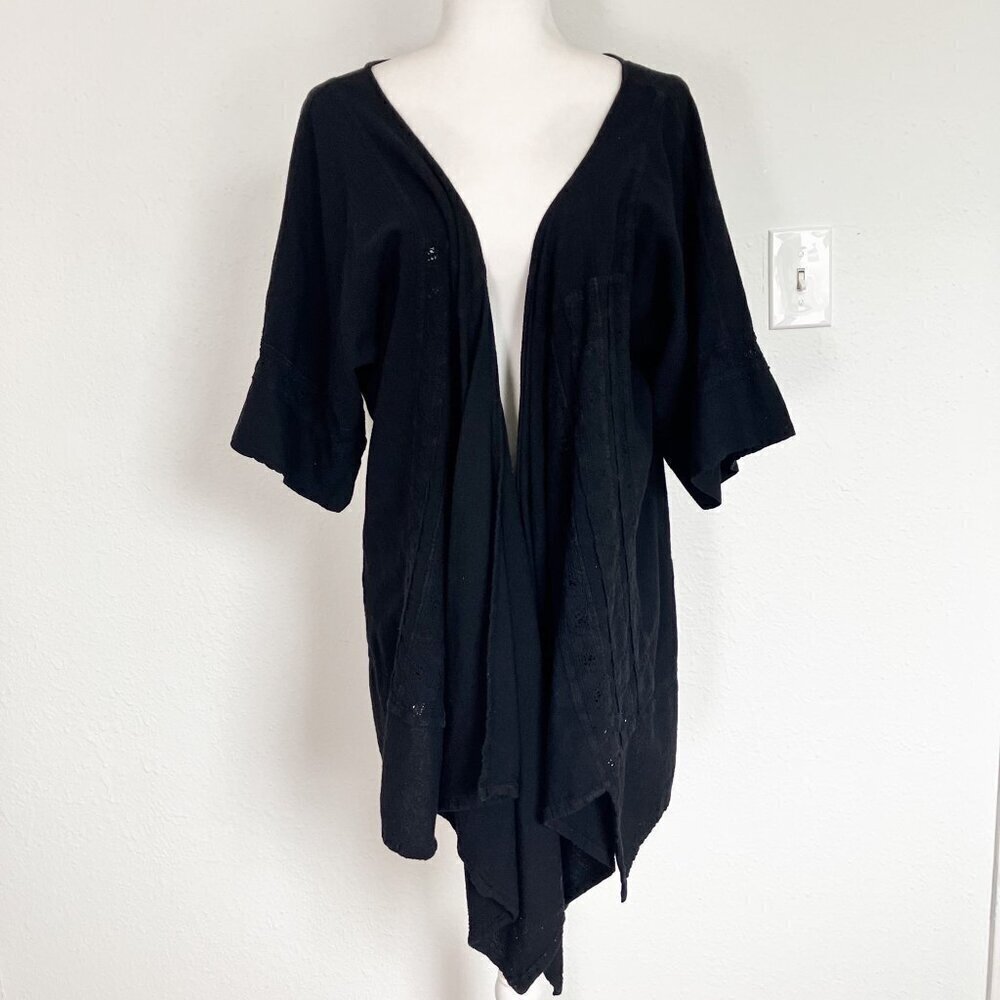 Dunes Relaxed Fashion 100% Cotton Black Open Cardigan Swimsuit Cover Up Large